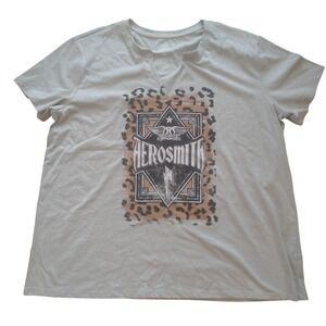 Aerosmith Graphic Tee XXL Gray Leopard Print Notch V-Neck Rock Band T-Shirt